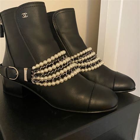 classic chanel black boots|chanel boots with pearl heel.